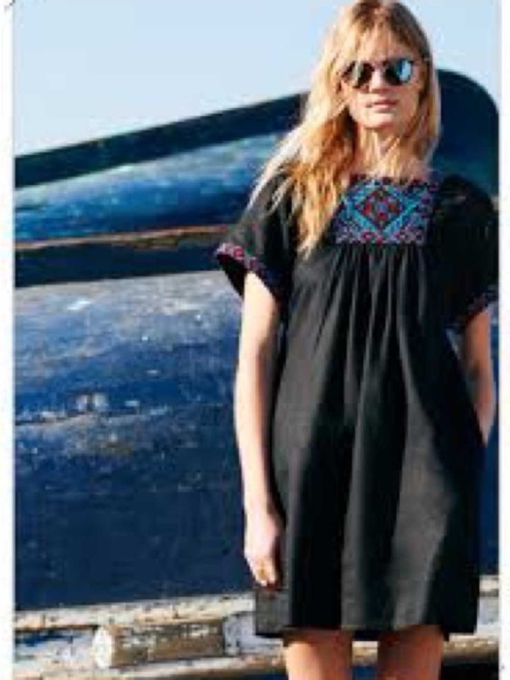 Madewell Embroidered Wander Dress / Shift Mini Black Linen Size Large